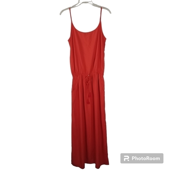 Tommy Bahama Orange Spaghetti Strap Maxi Dress with Slit and Pockets Size M Tall - Picture 1 of 15